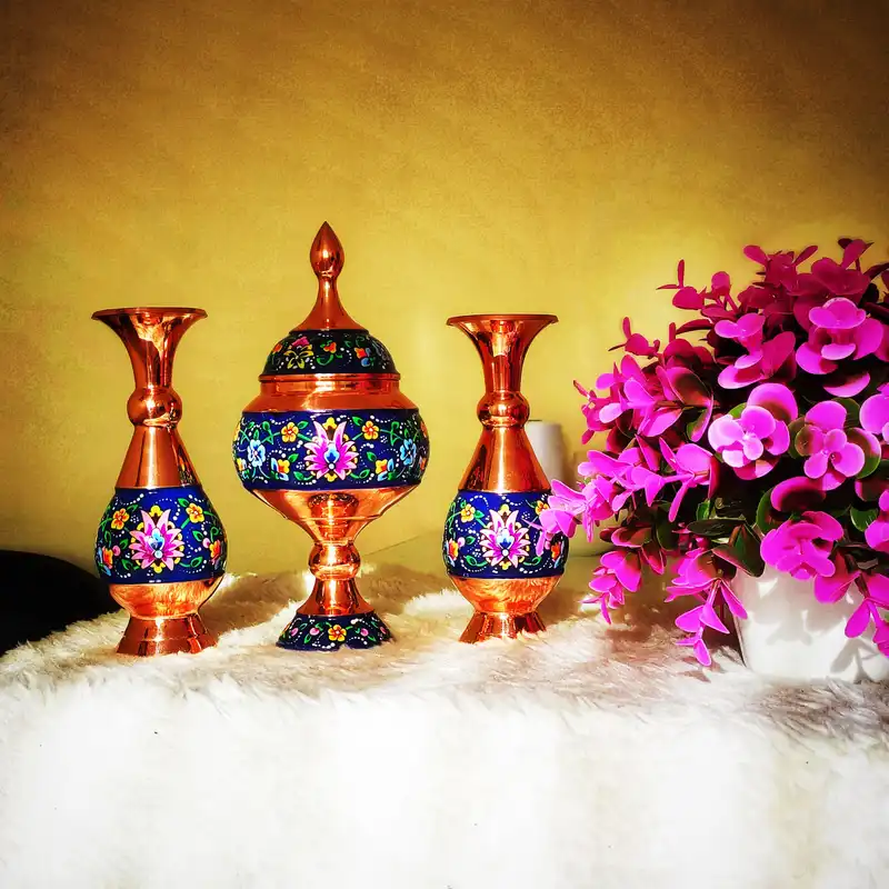 ست 3 تکه گلدان و شکلات خوری میناکاری کد payedar20