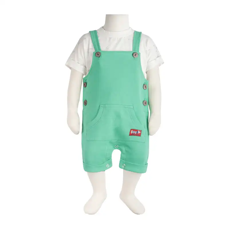 ست تیشرت و سرهمی نوزادی مدل برگ کد 180006 رنگ سبز