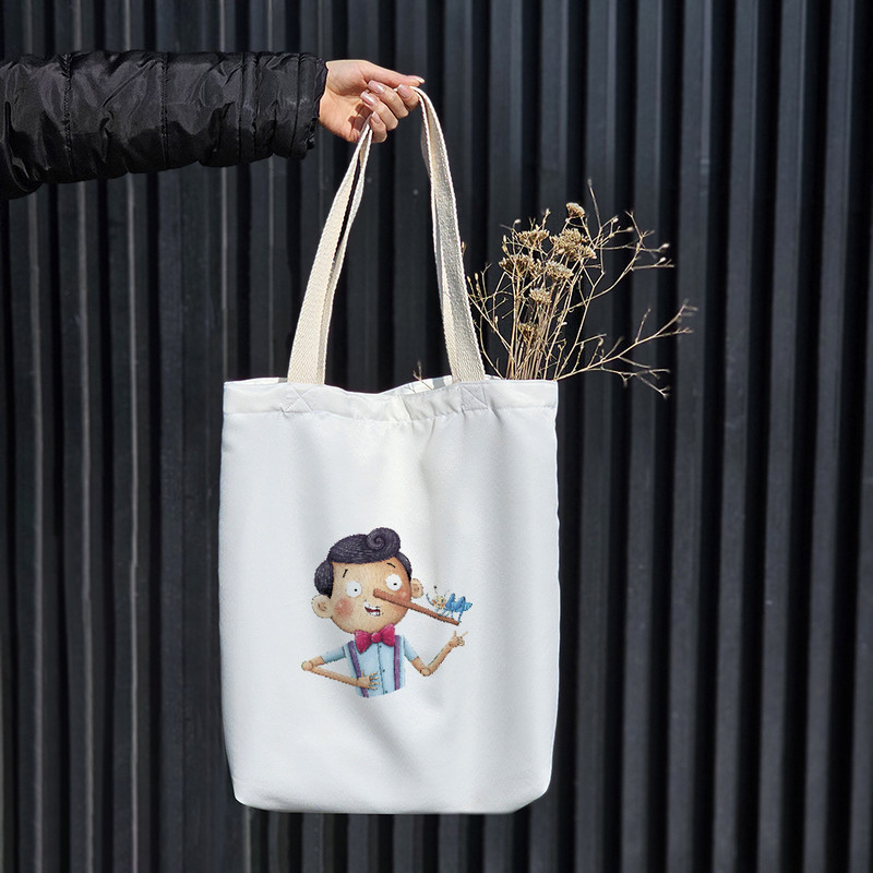 ساک خرید پارچه ای خندالو طرح پینوکیو مدل توت بگ کد 747