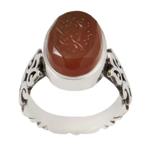 انگشتر نقره مردانه بازرگانی میلادی مدل سنگ عقیق یمنی کهنه خطاطی یا زینب کبری رکاب دست ساز کد AM_1697