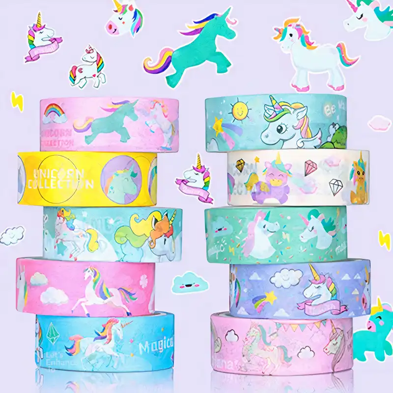 چسب کاغذی مدل واشی فانتزی طرح یونیکورن کد 01 مجموعه 10 عددی