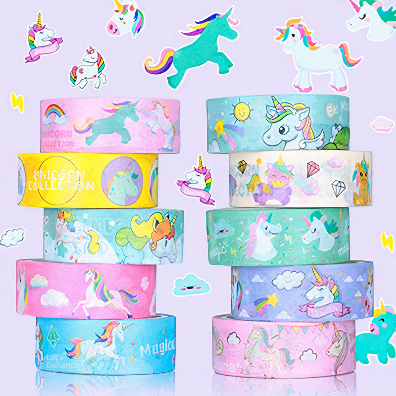 چسب کاغذی مدل واشی فانتزی طرح یونیکورن کد 01 مجموعه 10 عددی