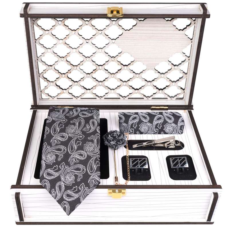 ست کراوات و دستمال جیب و گل کت مردانه جیان فرانکو روسی مدل GF-PA814RE-BOX 