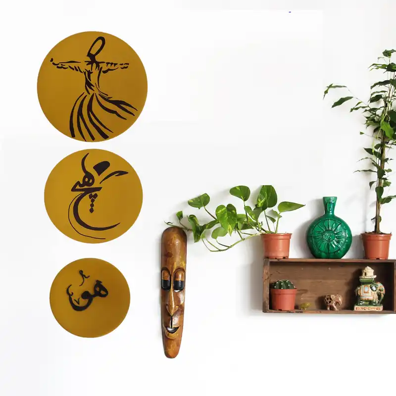 بشقاب دیوارکوب سفالی طرح سماع مولانا مجموعه 3 عددی