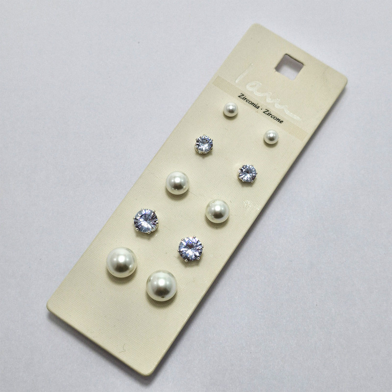 گوشواره زنانه آی ام مدل مروارید و نگین مجموعه 5 عددی