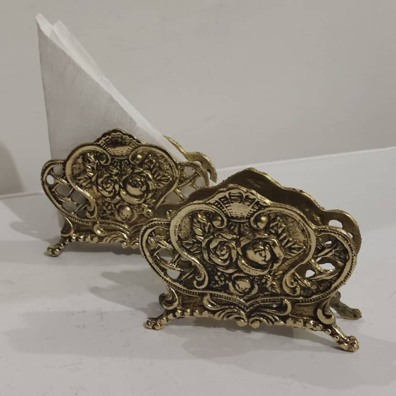 جای دستمال کاغذی برنجی مدل گل رز کد S-4145