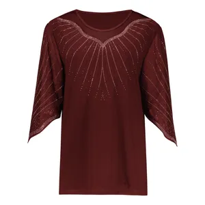 بلوز آستین سه ربع یقه گرد زنانه شاهبازان مدل مجلسی نگین دار