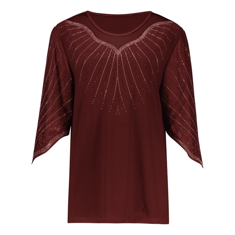 بلوز آستین سه ربع یقه گرد زنانه شاهبازان مدل مجلسی نگین دار