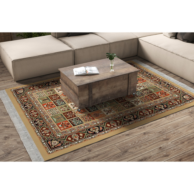 گلیم فرش ماشینی طرح خشتی بادامی گلیم فرش ماشینی طرح خشتی بادامی