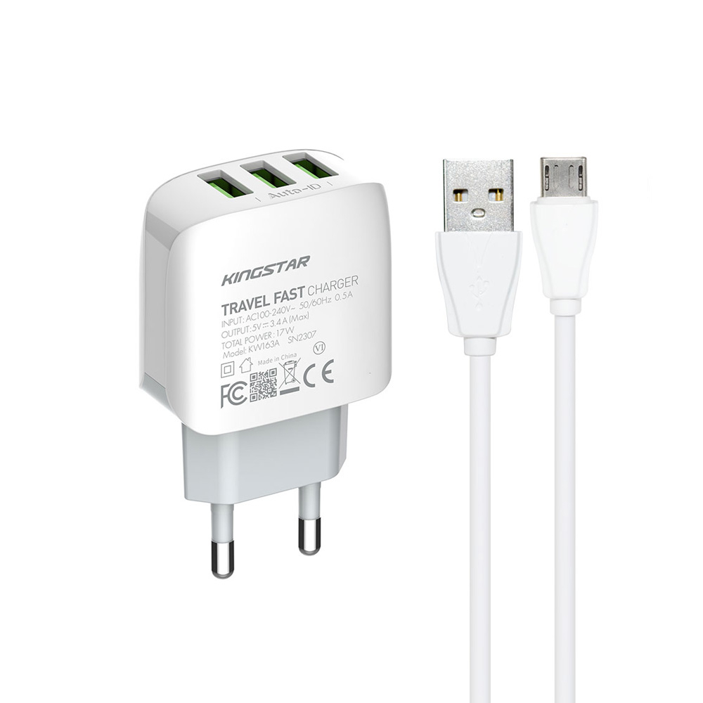 شارژر دیواری 17 وات کینگ استار مدل KW163A PD به همراه کابل MicroUSB