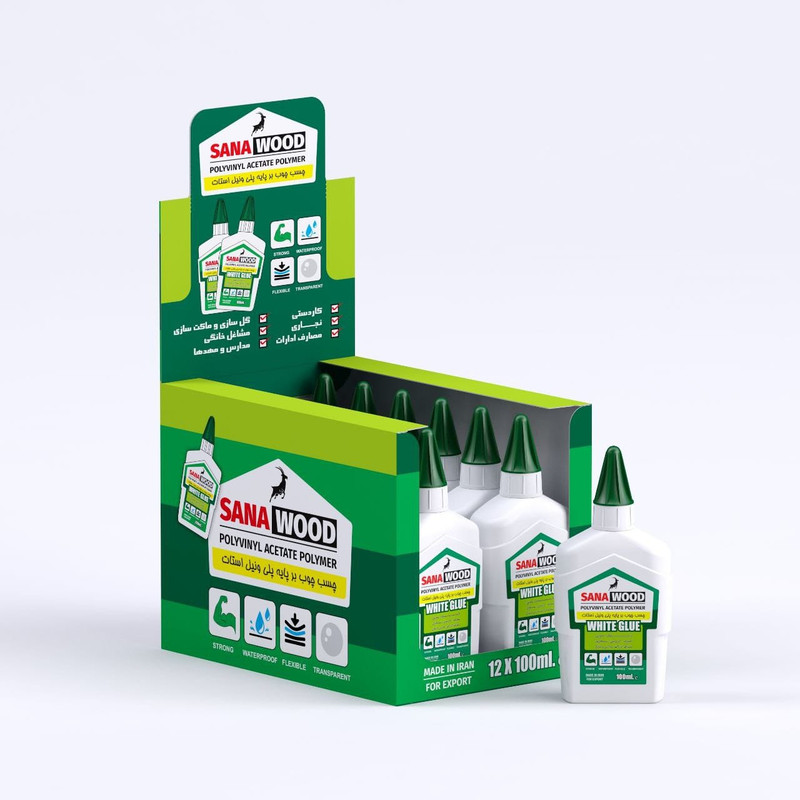 چسب چوب سنا مدل sana-S12 حجم 100 میلی لیتر بسته  12 عددی