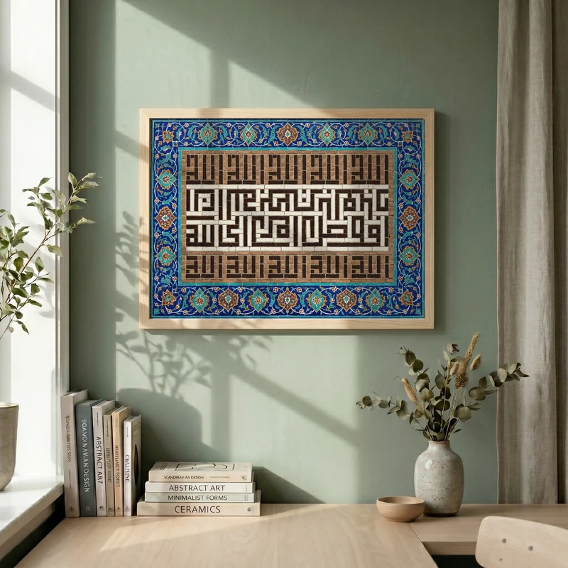 تابلو طرح کاشی کاری آیه افوض امری الی الله مدل G15371 فریم کرم روشن