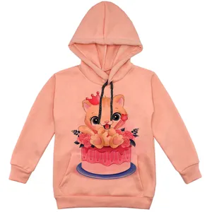 هودی دخترانه مدل گربه و کیک F145 رنگ گلبهی
