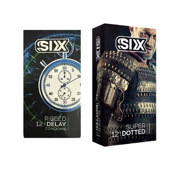 کاندوم سیکس مدل Ribbed Delay بسته 12 عددی به همراه کاندوم سیکس مدل Super Dotted بسته 12 عددی
