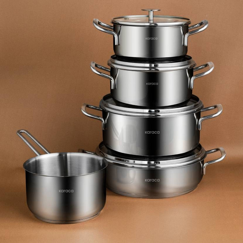 سرویس قابلمه و تابه استیل 9 پارچه کاراجا مدل Aris İnduksiyon