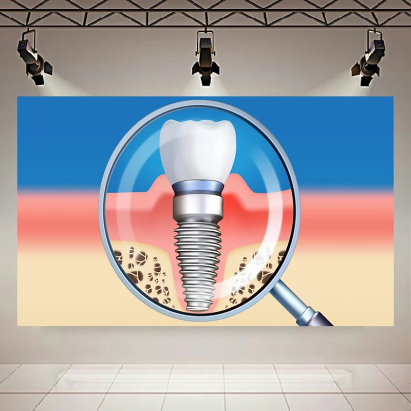 تابلو بوم طرح مخمل دندان با ذره‌بین مدل لثه‌ها و ریشه‌های دندان کد AR305521