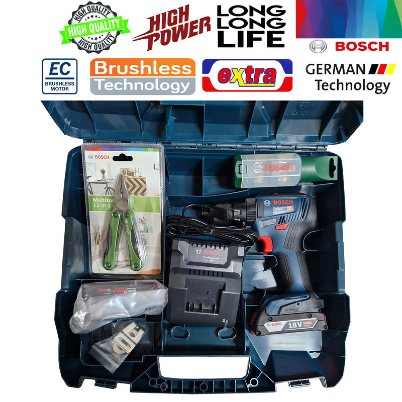 پیچ گوشتی شارژی چکشی بوش مدل حرفه ای بدون ذغال GSB 18v-50 + Extra