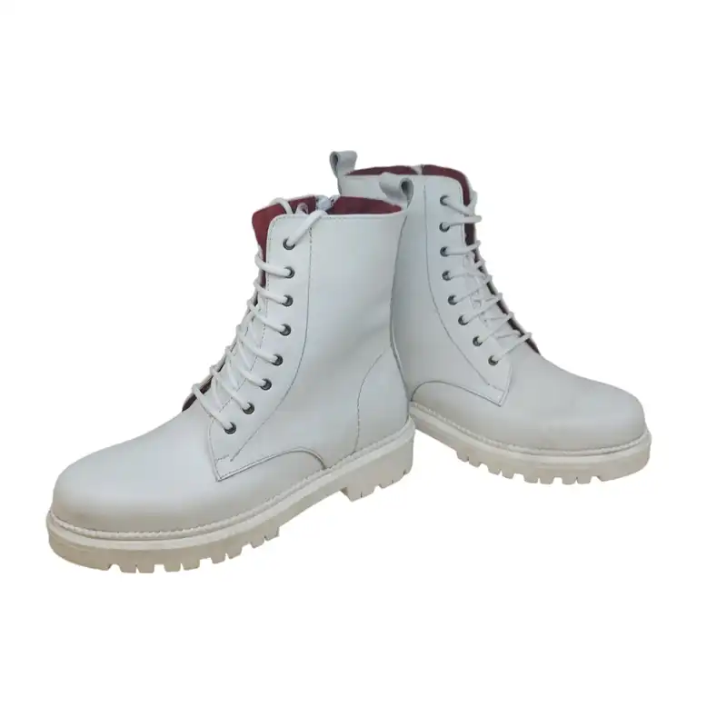 نیم بوت زنانه مدل سربازی چرم طبیعی رنگ سفید
