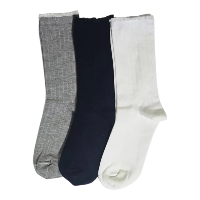 جوراب ساق بلند زنانه مدل ساده لبه توری بسته 3 عددی