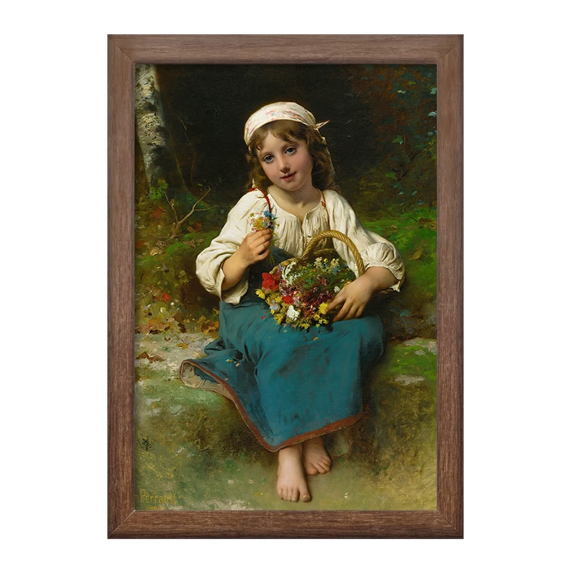 تابلو خندالو طرح نقاشی دختر جوان با یک سبد گل اثر لئون ژان باسیل پررو کد F12375