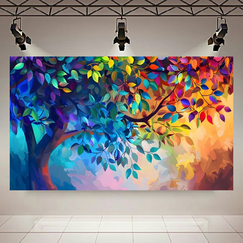 تابلو بوم طرح مخمل انتزاعی درخت چهار رنگ مدل تغییر فصل ها کد AR304162