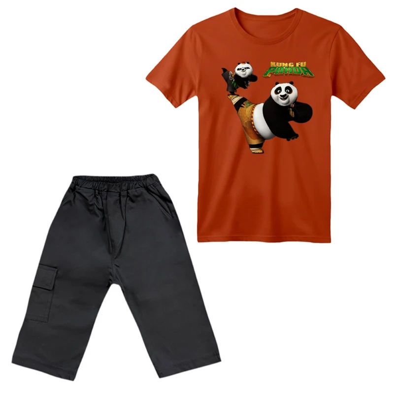 ست تی‌شرت آستین کوتاه و شلوارک پسرانه مدل پاندا کنگفوکار کد ۱