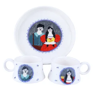 سرویس چای خوری 3 پارچه سفالی طرح نقاشی کد 3