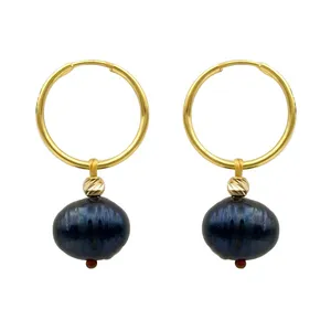 گوشواره حلقه‌ای طلا کم اجرت  18 عیار زنانه کاپانی مدل مروارید باروک کد kle027