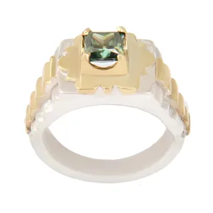 انگشتر نقره مردانه مدل سنگ موزانایت کد AM_2496