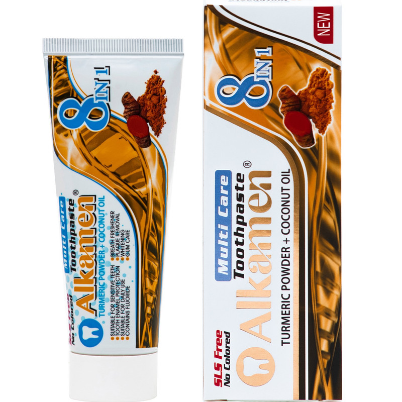 خمیر دندان آلکامن مدل زردچوبه و روغن نارگیل حجم 75 میلی لیتر