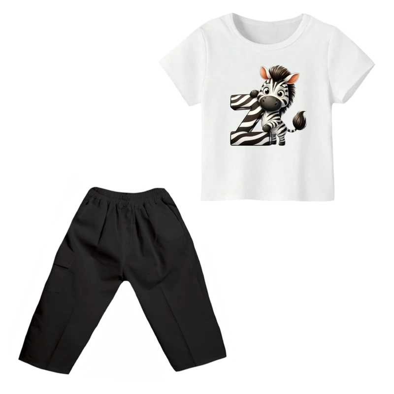 ست تی شرت و شلوارک پسرانه مدل گورخر کد ۹