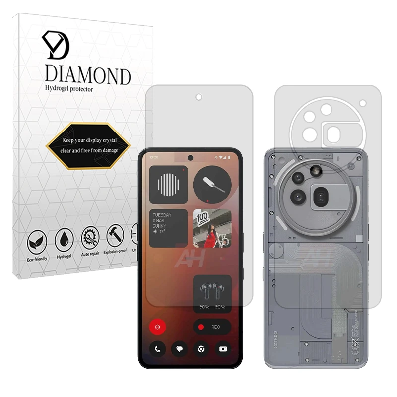 محافظ صفحه نمایش شفاف دیاموند مدل Tough مناسب برای گوشی موبایل ناتینگ Phone 3a Pro به همراه محافظ پشت گوشی