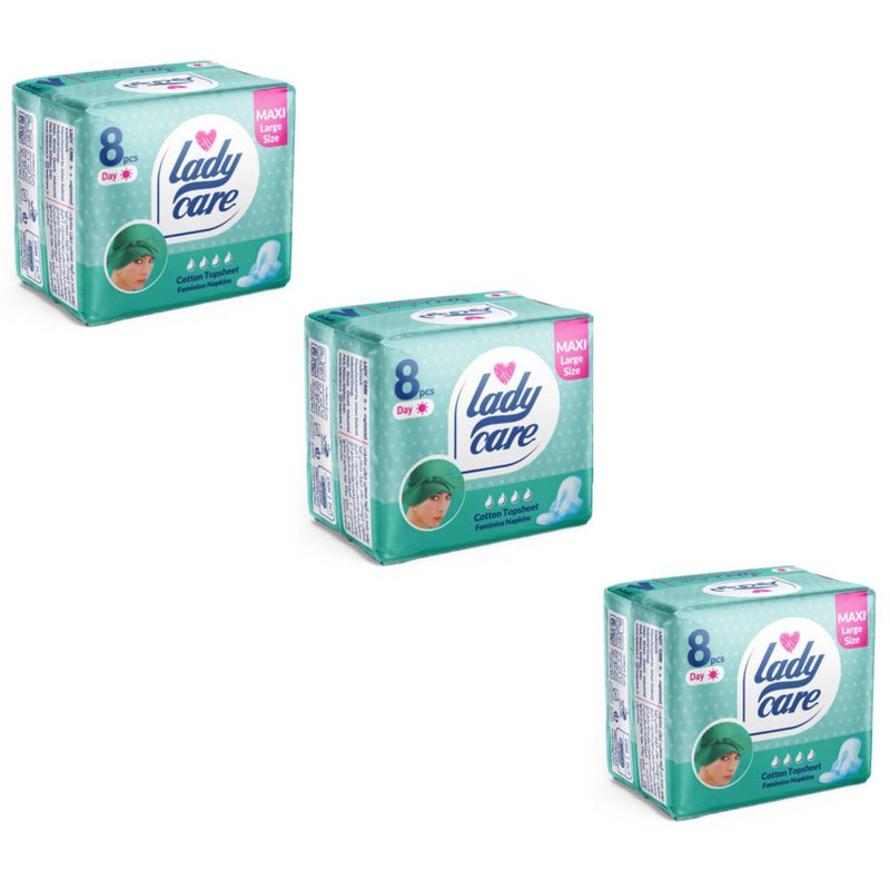 نوار بهداشتی بالدار نازک روز لیدی کر مدل کلاسیک سایز خیلی بزرگ 3 بسته 8 عددی