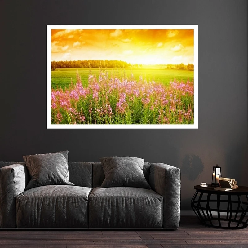 تابلو بکلیت طرح طبیعت و دشت گل مدل قاب شاسی W-s8701