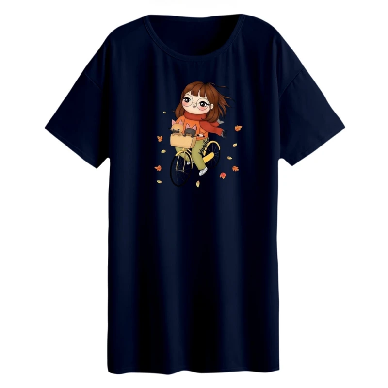 تی شرت لانگ آستین کوتاه زنانه مدل دخترک و دوچرخه