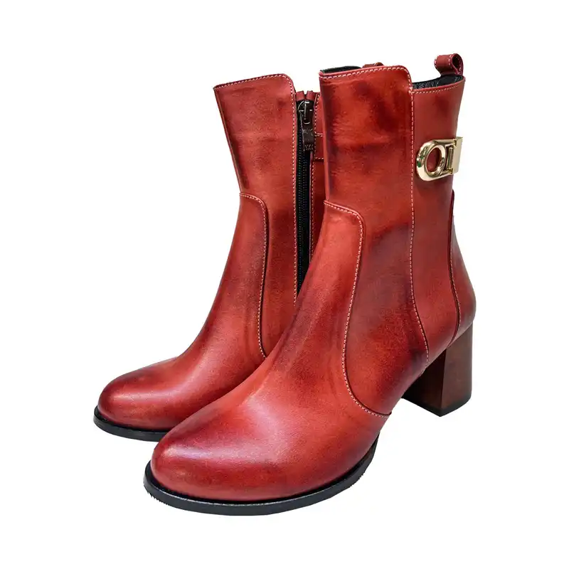 نیم بوت زنانه سرزمین چرم مدل کد 145301 رنگ قرمز