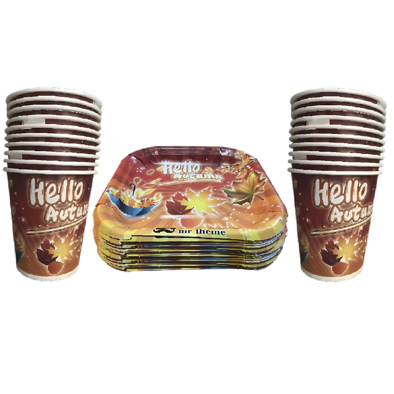 پیش دستی و لیوان یکبار مصرف مسترتم مدل پاییز بسته 40 عددی