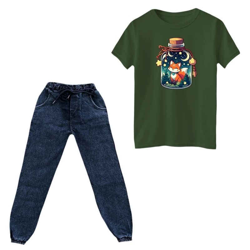 ست تی‌شرت و شلوار پسرانه مدل روباه و بطری