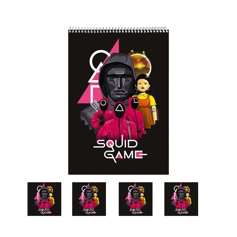 دفتر نقاشی 50 برگ مدل اسکویید گیم کد 02 به همراه برچسب مجموعه 5 عددی