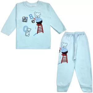ست تی شرت و شلوار نوزادی مدل خرس کد 3727 رنگ آبی