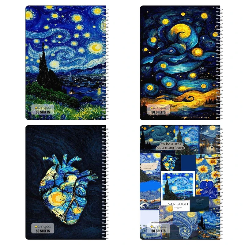 دفتر نقاشي 50 برگ کارنيکا طرح شب پرستاره فانتزی ون‌گوگ Fantasy Starry Night Van Gogh کد 55712 مجموعه 4 عددی