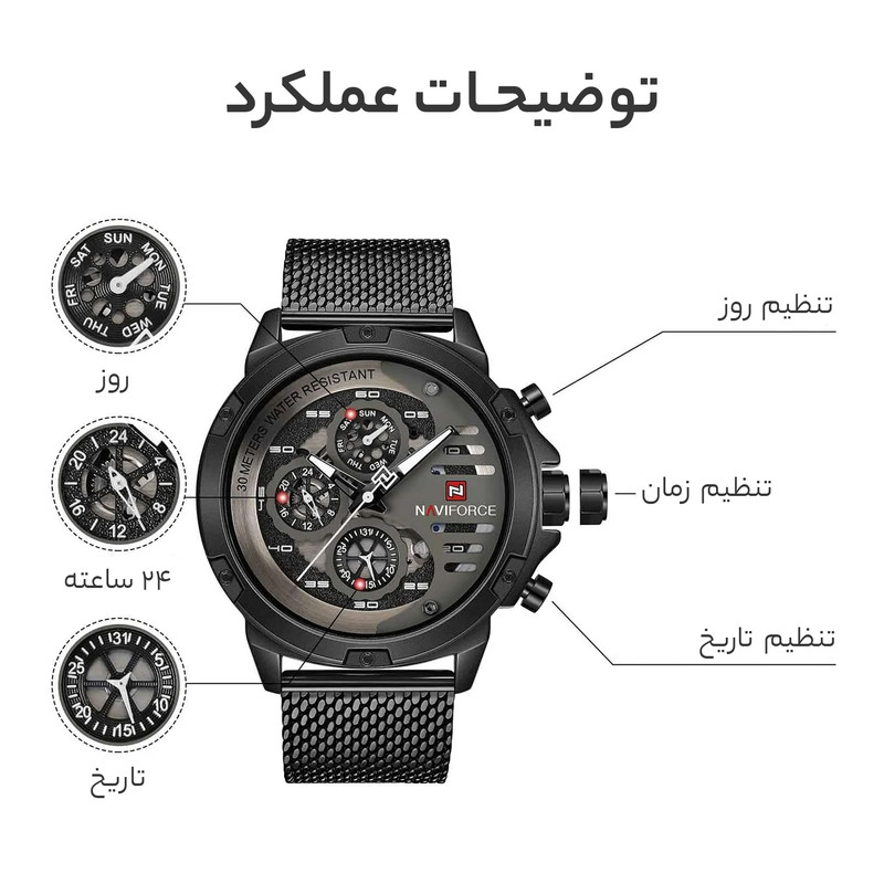 ساعت مچی عقربه‌ای مردانه کوارتز کورنوگراف نیوی فورس مدل 15049