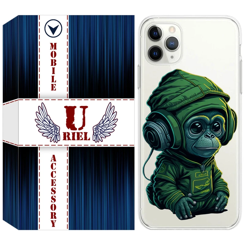 کاور یوریل مدل Clear کد 45 طرح میمون سبز مناسب برای گوشی موبایل اپل iPhone 11 Pro Max