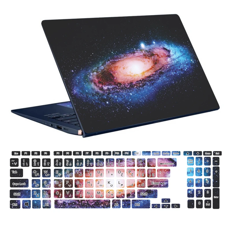 استیکر لپ تاپ توییجین و موییجین طرح Space کد 27 مناسب برای لپ تاپ 15.6 اینچ به همراه برچسب حروف فارسی کیبورد