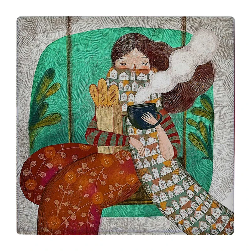 زیر لیوانی  طرح دختر تاب سوار و چایی کد    4793732_3502