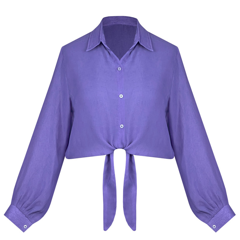 کراپ شومیز آستین بلند یقه برگردان زنانه مدل گره ای کد AK1377