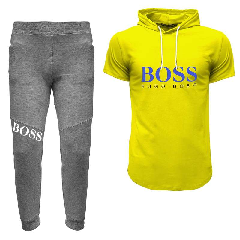 ست تی شرت کلاه دار و شلوار مردانه مدل 00518128 رنگ زرد