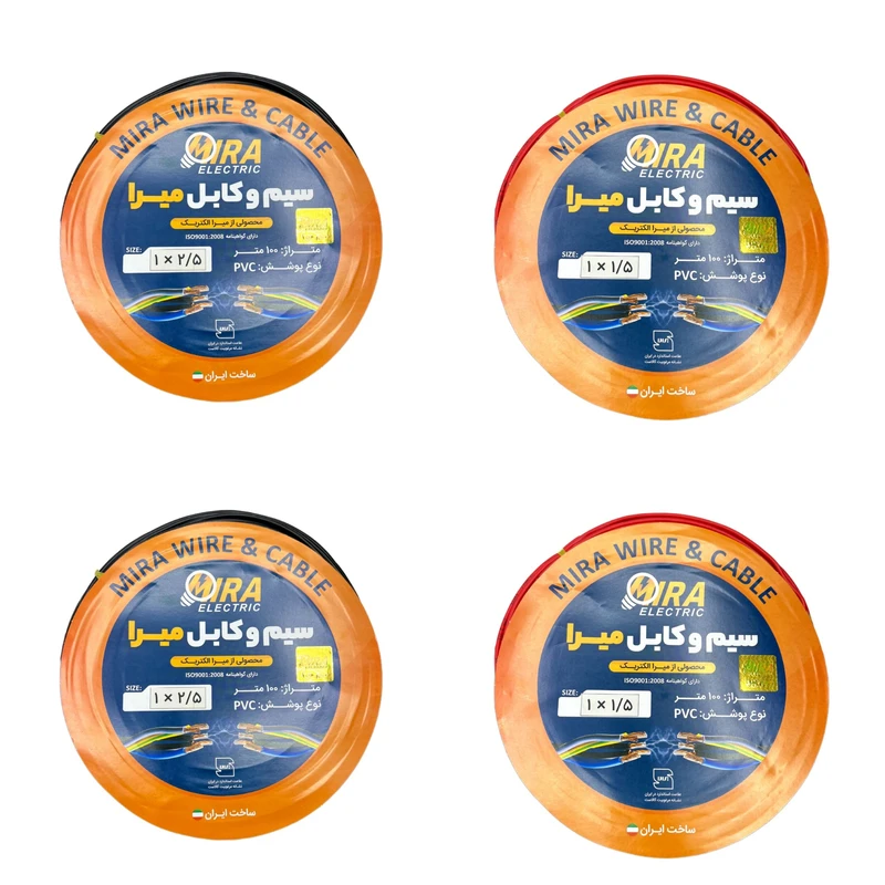 سیم برق افشان 1 در 1.5 و 1 در 2.5 میرا کد 2.5BK.BK - 1.5R.R بسته چهار عددی