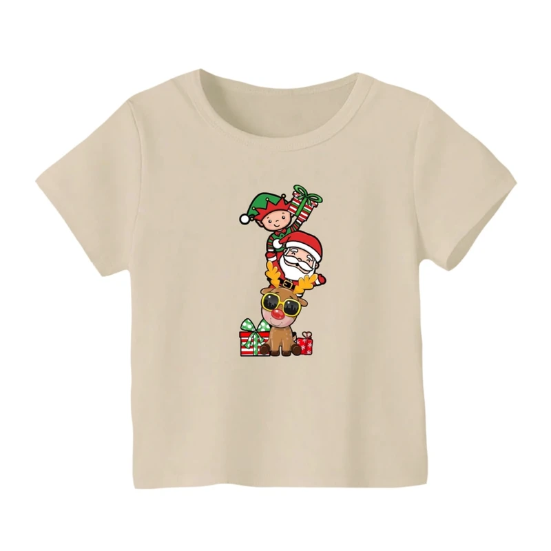 تی شرت آستین کوتاه بچگانه مدل بابانوئل و گوزن کریسمس کد 11