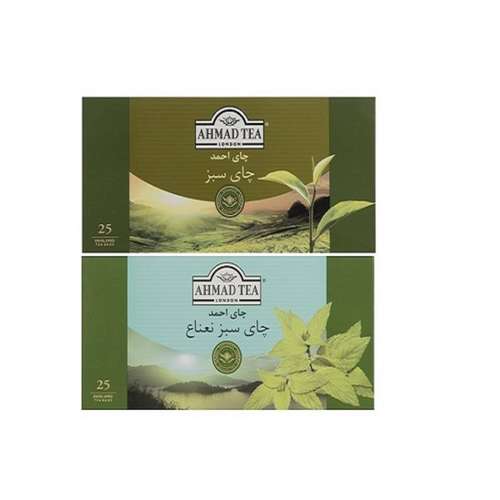 چای کیسه ای سبز ساده و سبز نعناع احمد - دو بسته 25 عددی